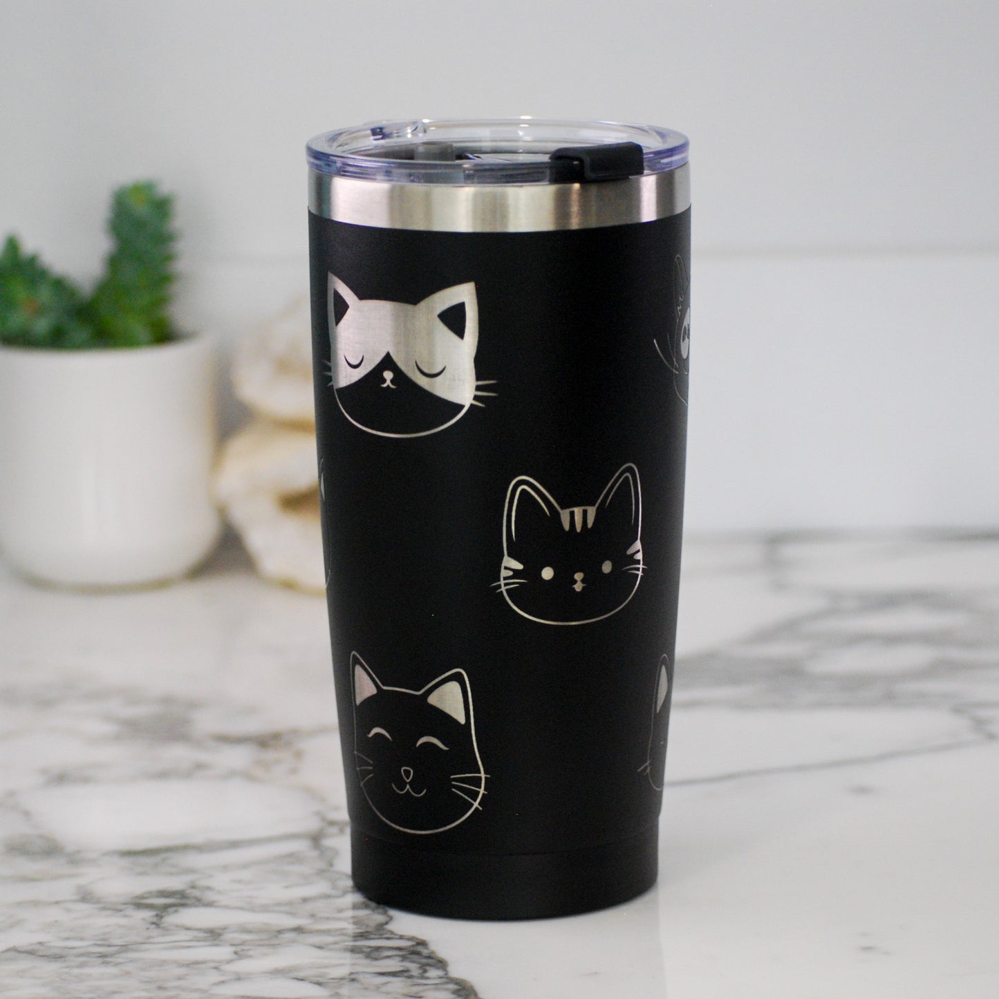 Cute Cat Faces 20oz Tumbler, 20oz Custom Engraved Tumbler, Full Wrap