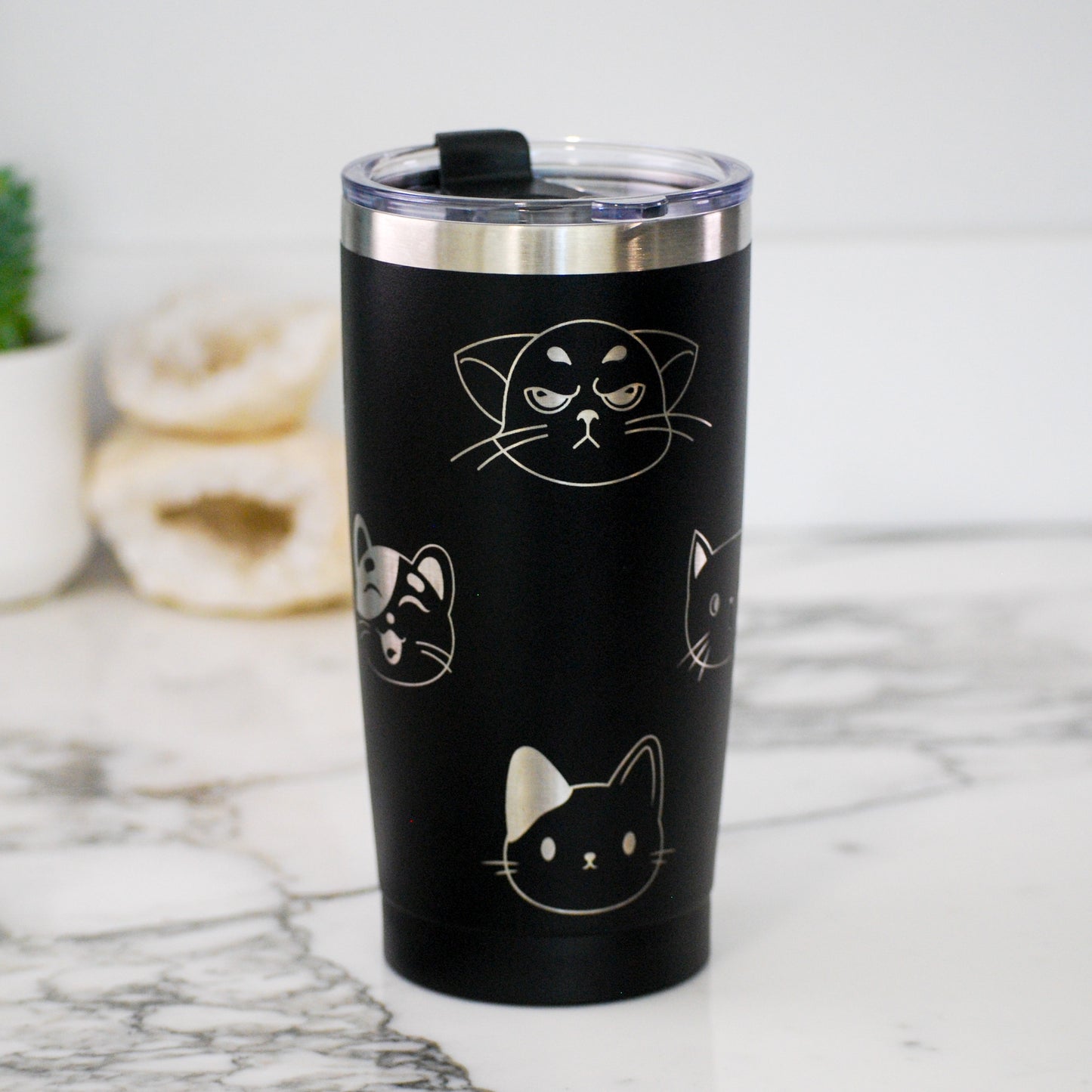 Cute Cat Faces 20oz Tumbler, 20oz Custom Engraved Tumbler, Full Wrap