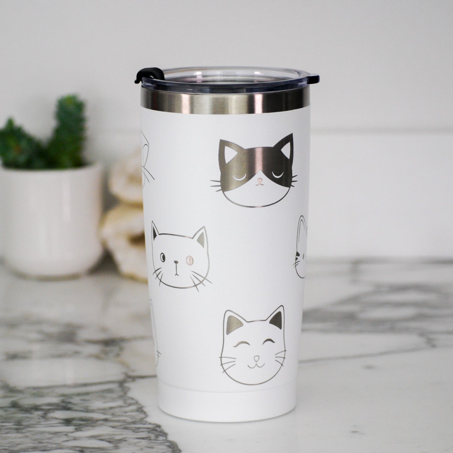 Cute Cat Faces 20oz Tumbler, 20oz Custom Engraved Tumbler, Full Wrap