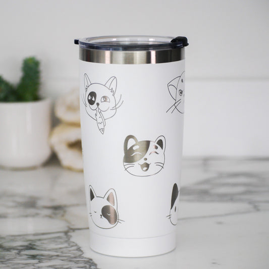 Cute Cat Faces 20oz Tumbler, 20oz Custom Engraved Tumbler, Full Wrap