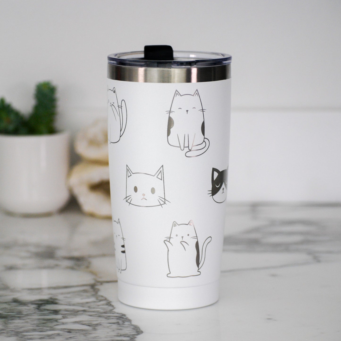 Cute Cats 20oz Tumbler, 20oz Custom Engraved Tumbler, Full Wrap