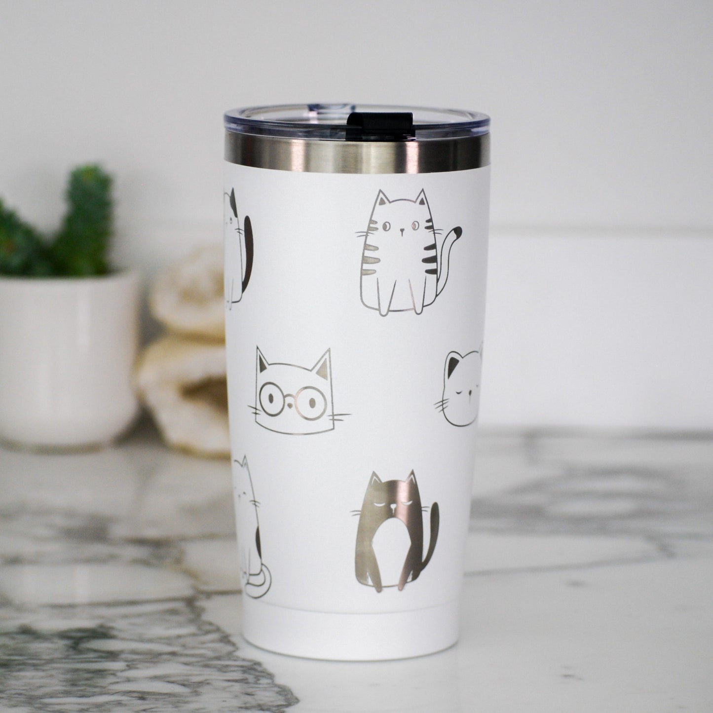 Cute Cats 20oz Tumbler, 20oz Custom Engraved Tumbler, Full Wrap