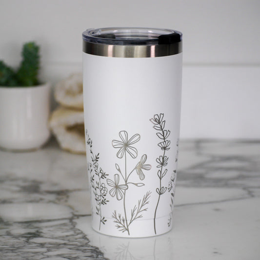 Flowers 20oz Tumbler, Custom Engraved Tumbler, Full Wrap