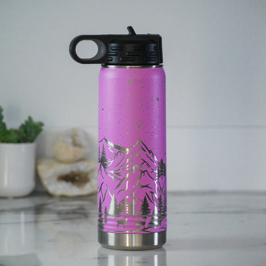 Mountain and Star Engraved 20 oz Water Bottle