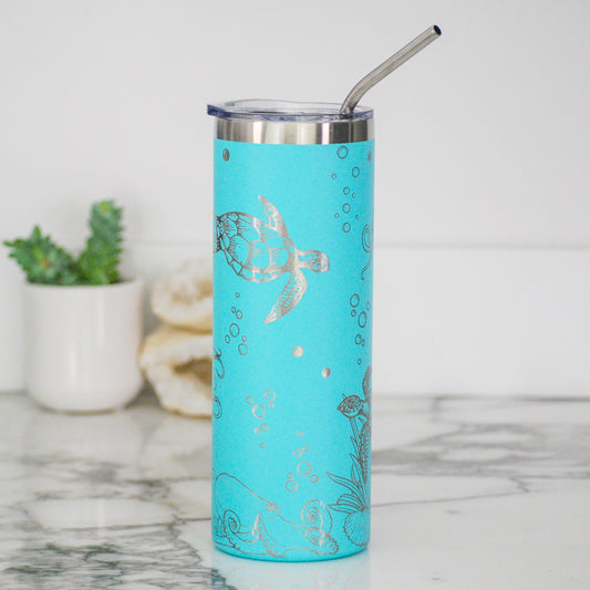 Ocean Life 20oz Skinny Tumbler, 20oz Custom Engraved Tumbler, Full Wrap