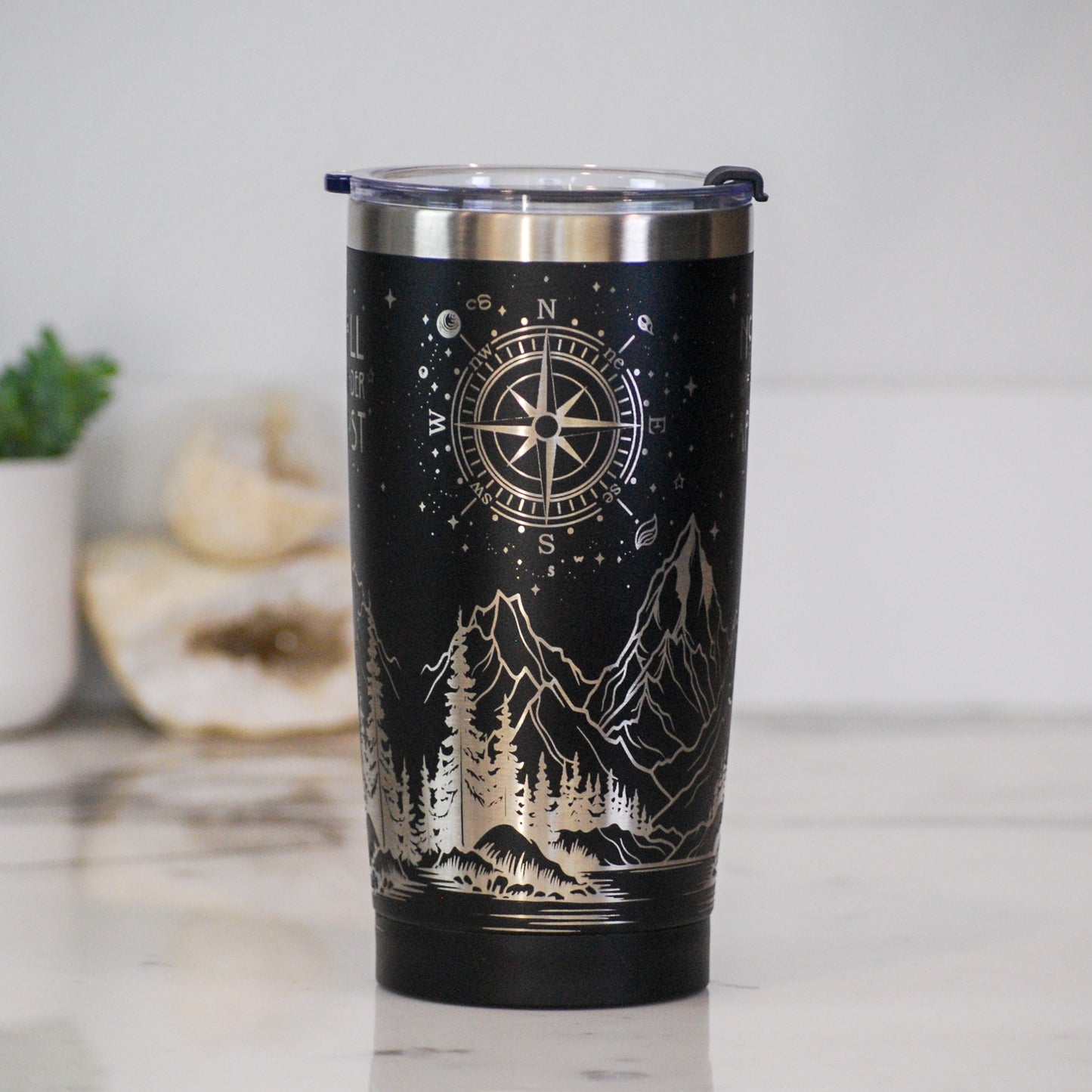 Not All Who Wander Are Lost Engraved Full Wrap 20oz Tumbler, 20oz Custom Engraved Tumbler, Mountain Scene Wrap Tumbler, Nature Full Wrap