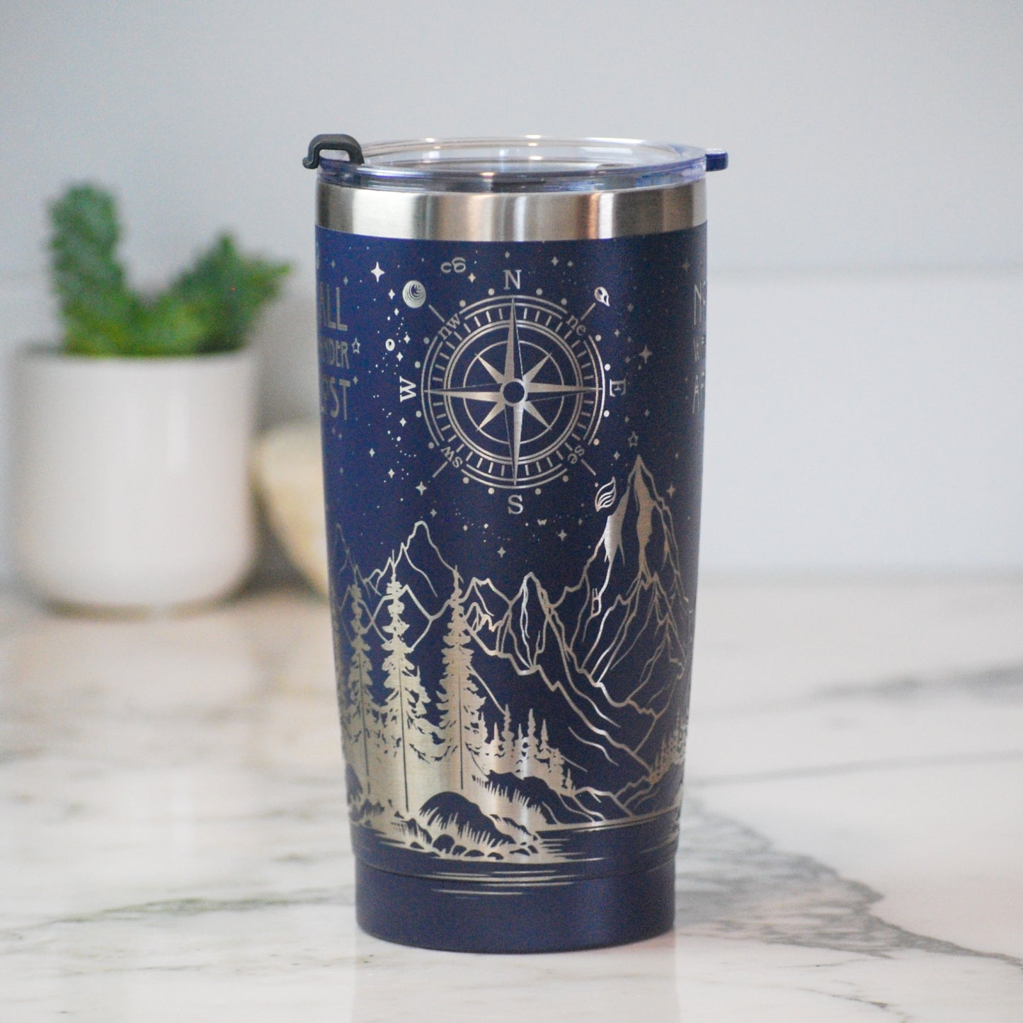 Not All Who Wander Are Lost Engraved Full Wrap 20oz Tumbler, 20oz Custom Engraved Tumbler, Mountain Scene Wrap Tumbler, Nature Full Wrap